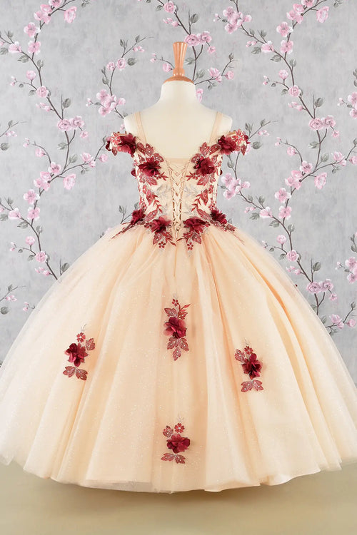 3 d flower embroidery bead mesh kids dress GLGK115