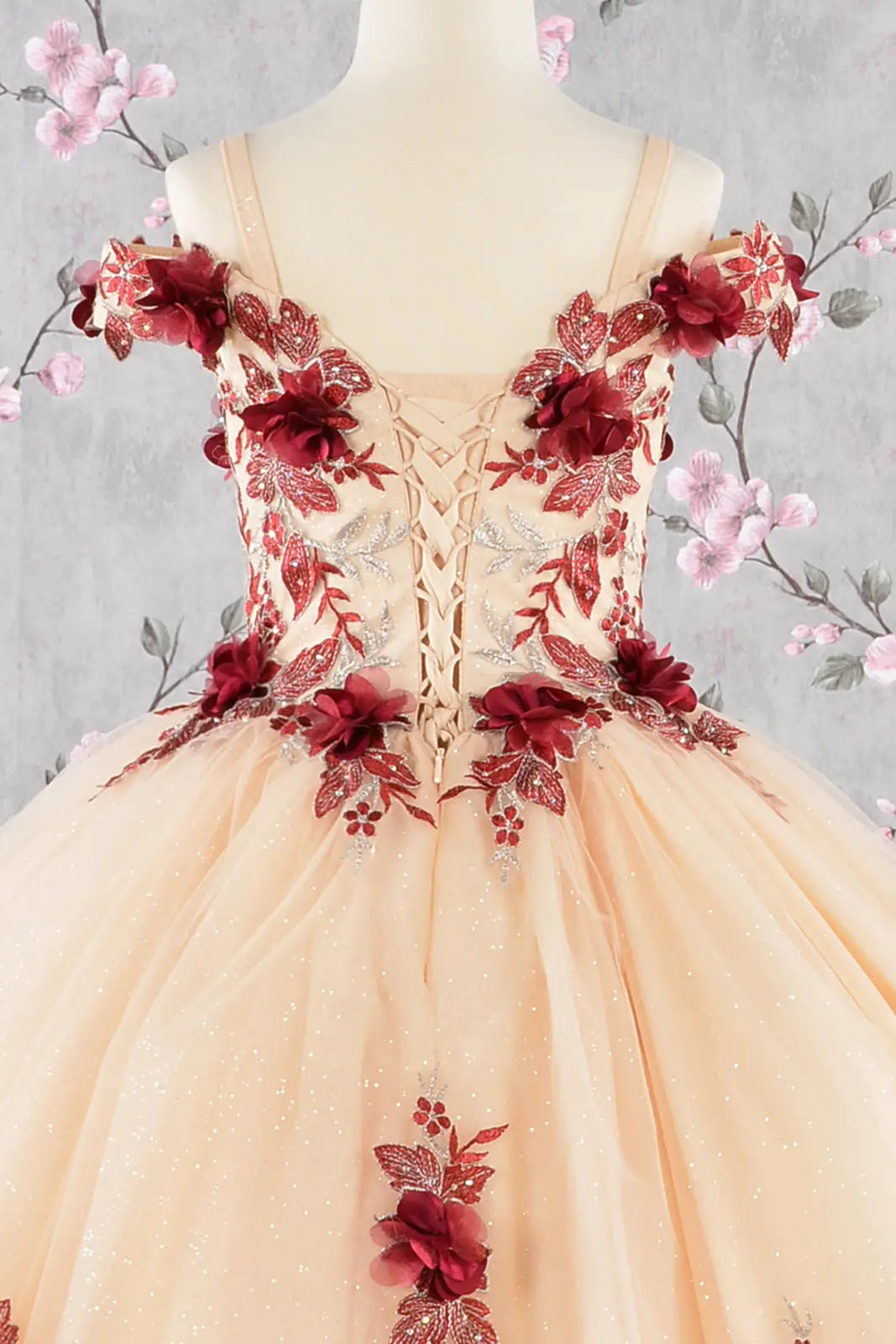 3 d flower embroidery bead mesh kids dress GLGK115