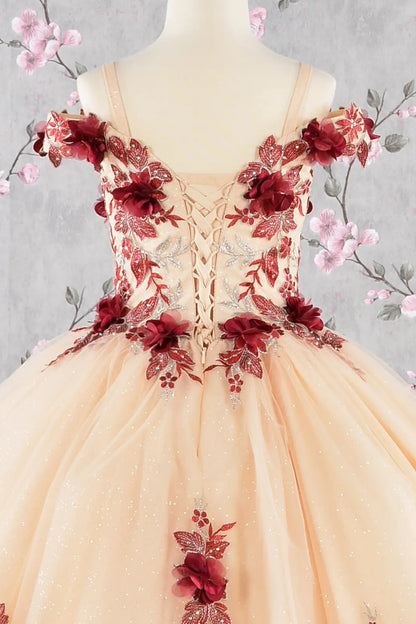3 d flower embroidery bead mesh kids dress GLGK115