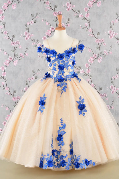 3 d flower embroidery bead mesh kids dress GLGK115